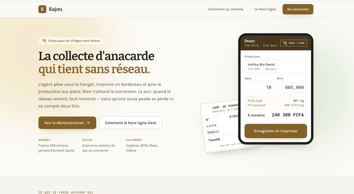 L'écran de pesée de Kajou, hors ligne